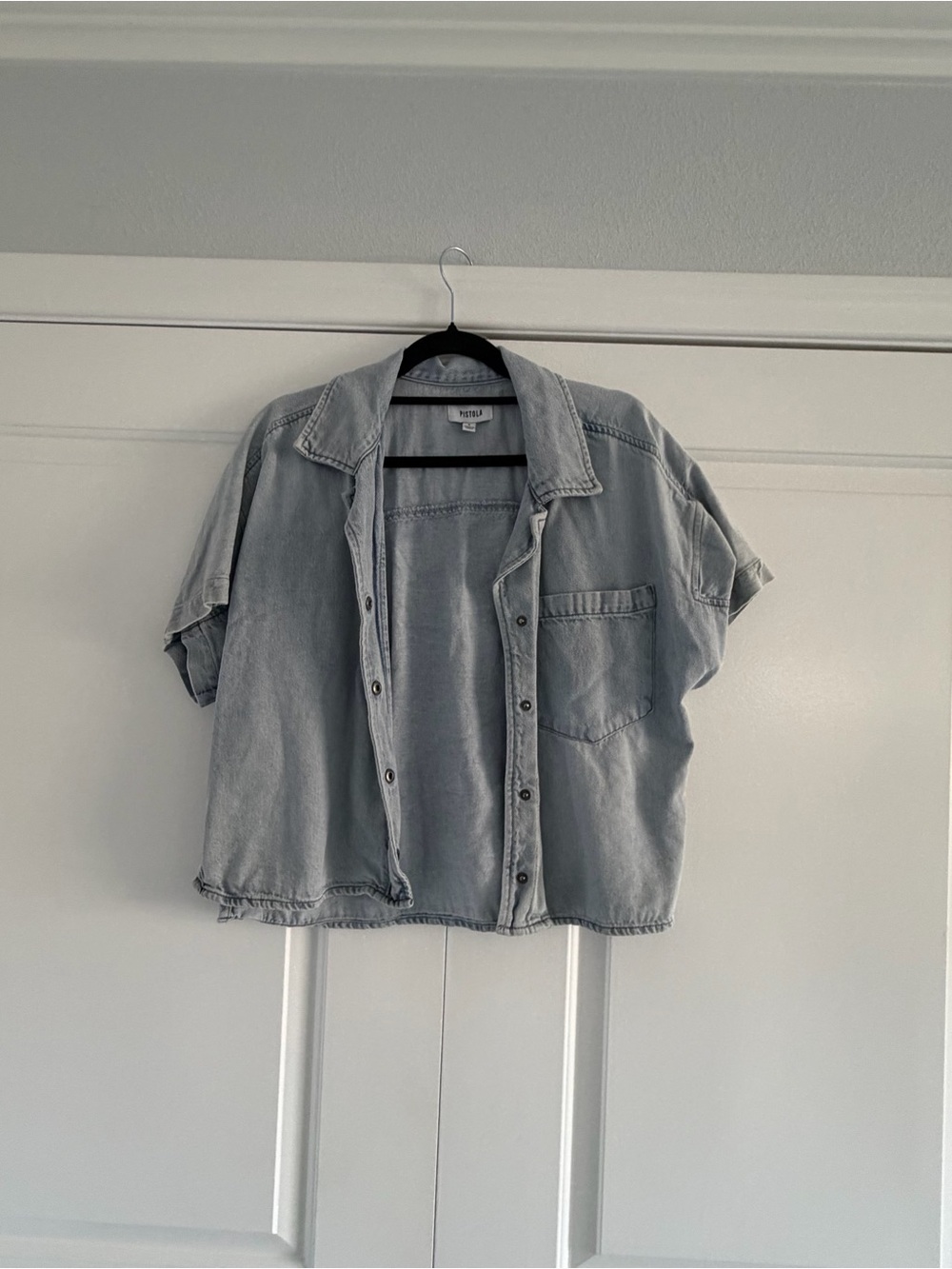 Pistola Light Blue Denim Short Sleeeve Shirt Jacket/Vest - Oversized - Size S